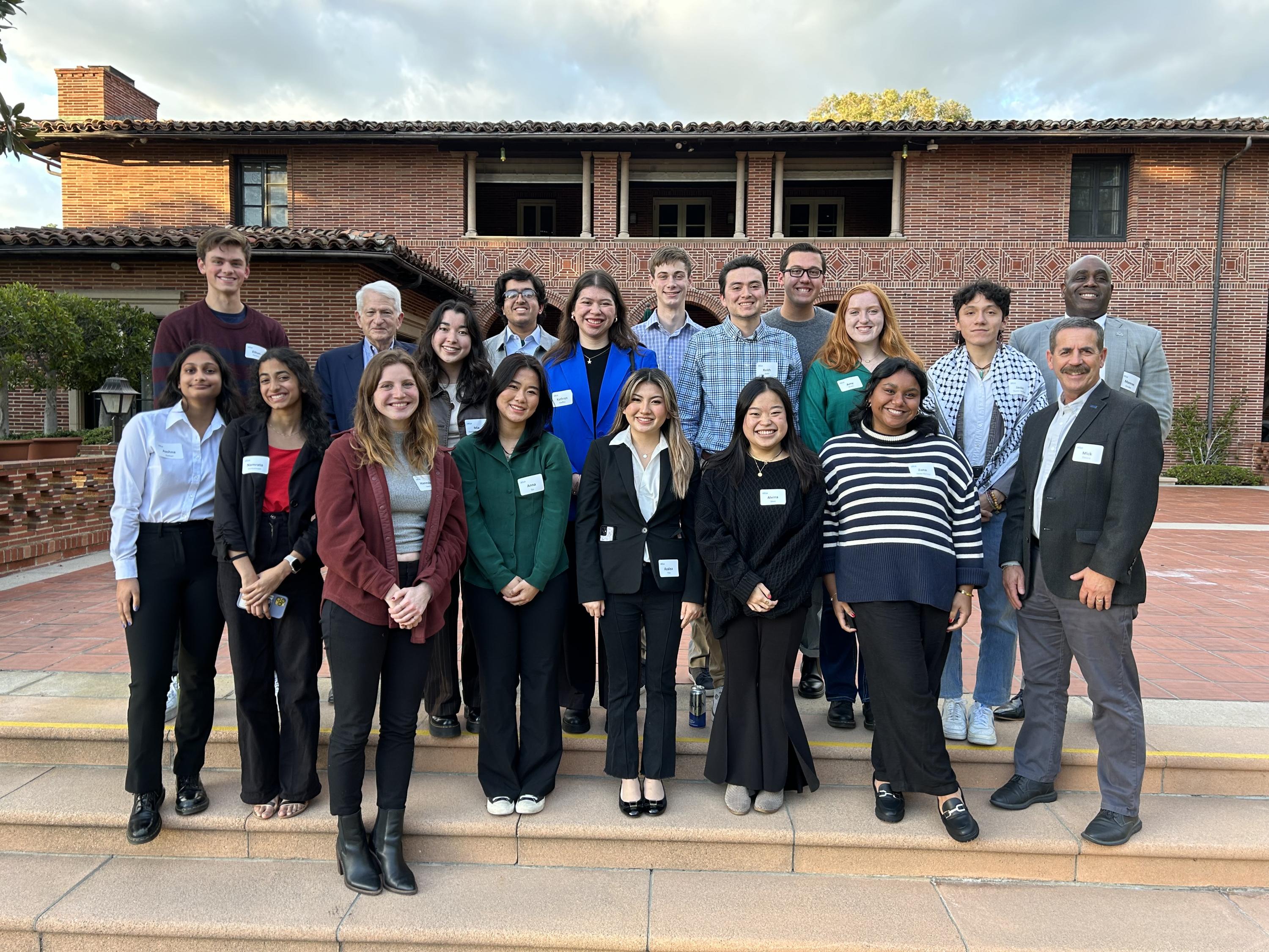 The image is a picture of some of the student leaders of BruinsVote after a fireside chat with UCLA Chancellor Gene Block.